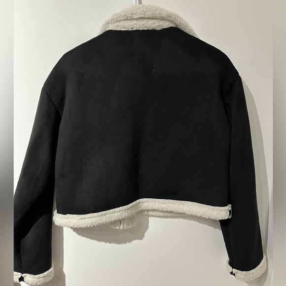 SHEIN Zip Up Contrast Teddy Collar Suede Jacket in Black & White - Picture 8 of 8